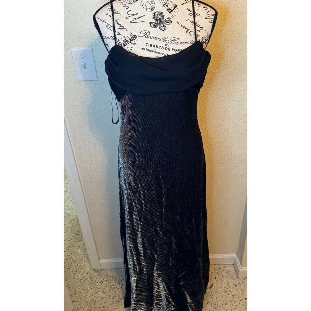 Betsy & Adam By Jaslene Vintage Y2K Formal Evening Gown Size 10 Black Metallic